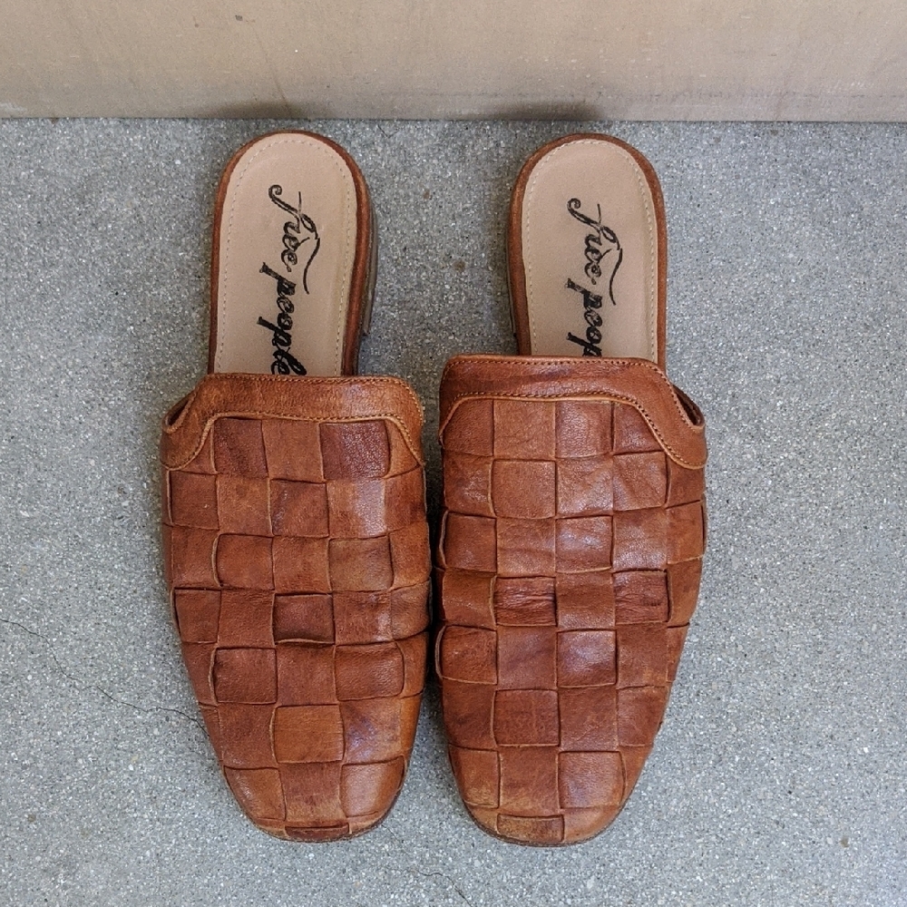❤️ Free People Italian Leather Maya Woven Mules Brown sz. 37 - Picture 2 of 12
